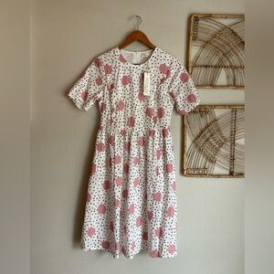 Roolee Mom Polka Dot Ruffle Short Sleeve MIDI Dress NWT size XS N20